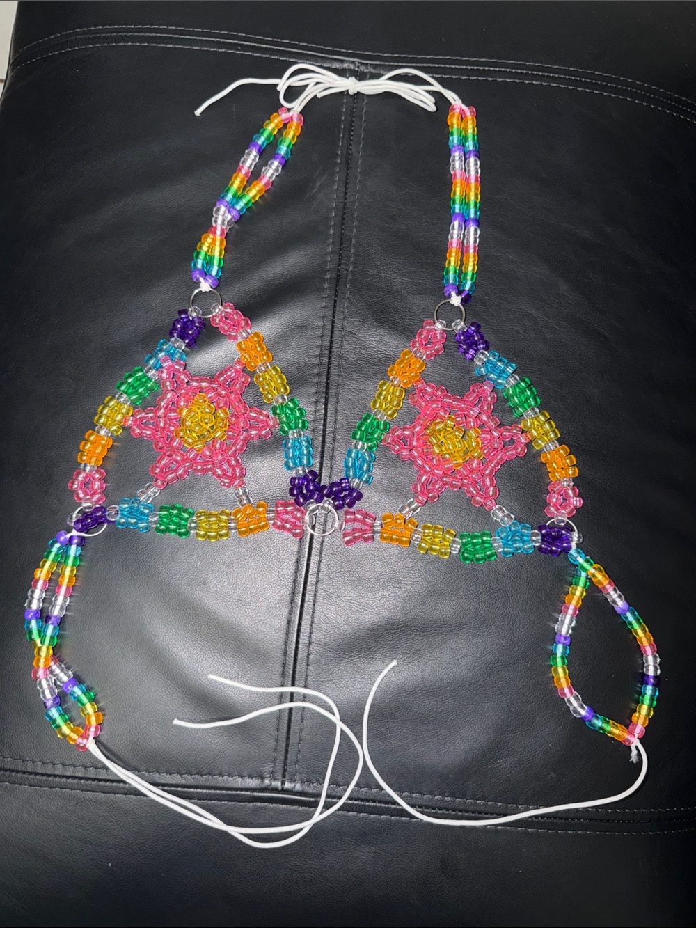 Handmade Multicolor Beaded Crop Top - Rainbow Floral Design